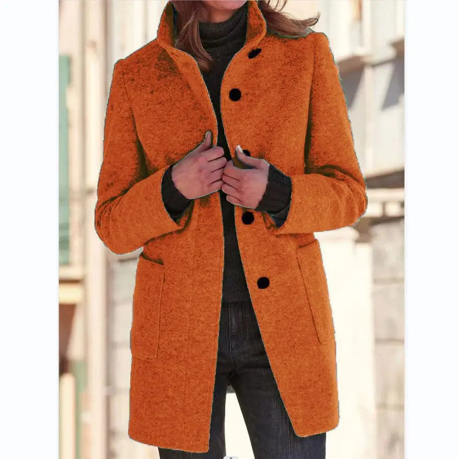 Manteau Mi-long Col Montant Effet Laine