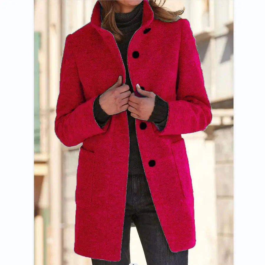 Manteau Mi-long Col Montant Effet Laine