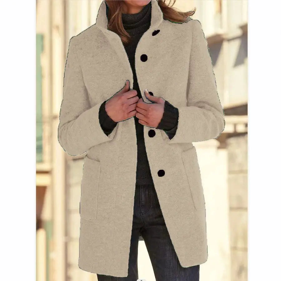 Manteau Mi-long Col Montant Effet Laine
