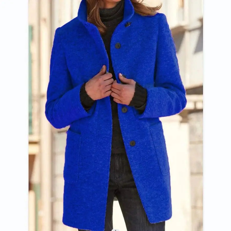 Manteau Mi-long Col Montant Effet Laine