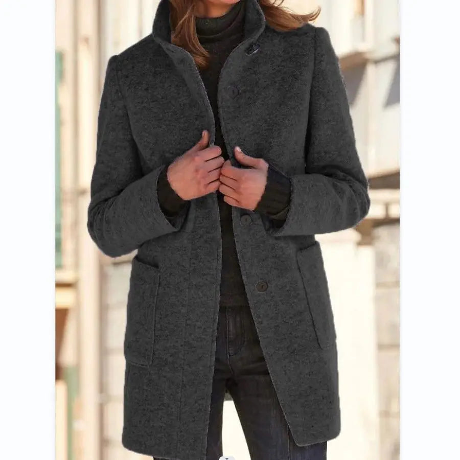 Manteau Mi-long Col Montant Effet Laine