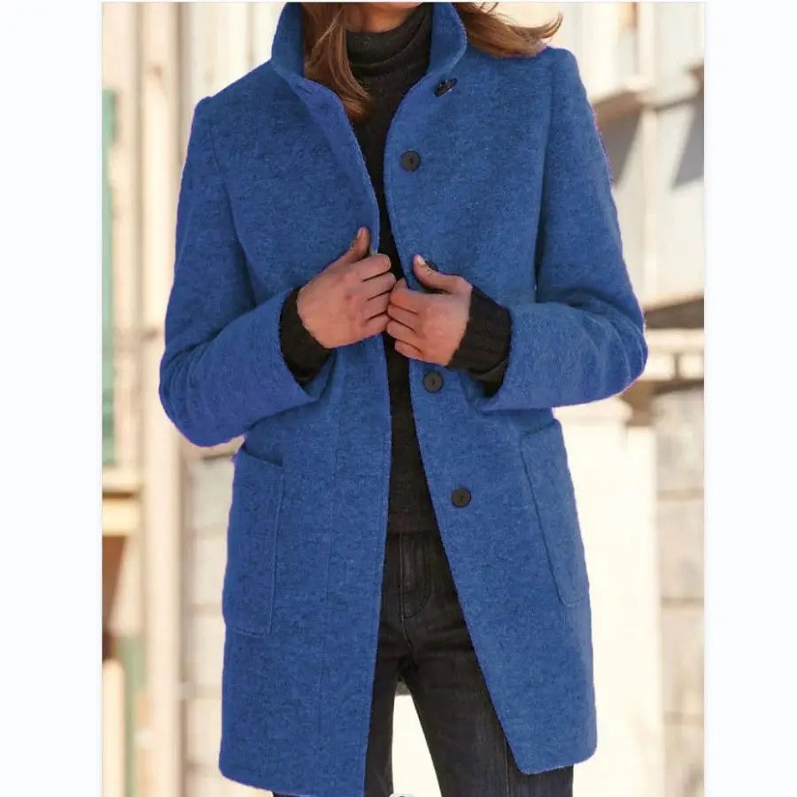 Manteau Mi-long Col Montant Effet Laine
