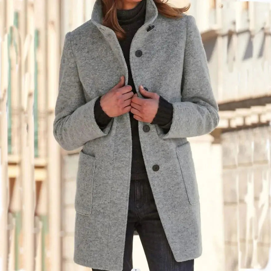 Manteau Mi-long Col Montant Effet Laine