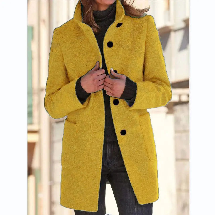 Manteau Mi-long Col Montant Effet Laine