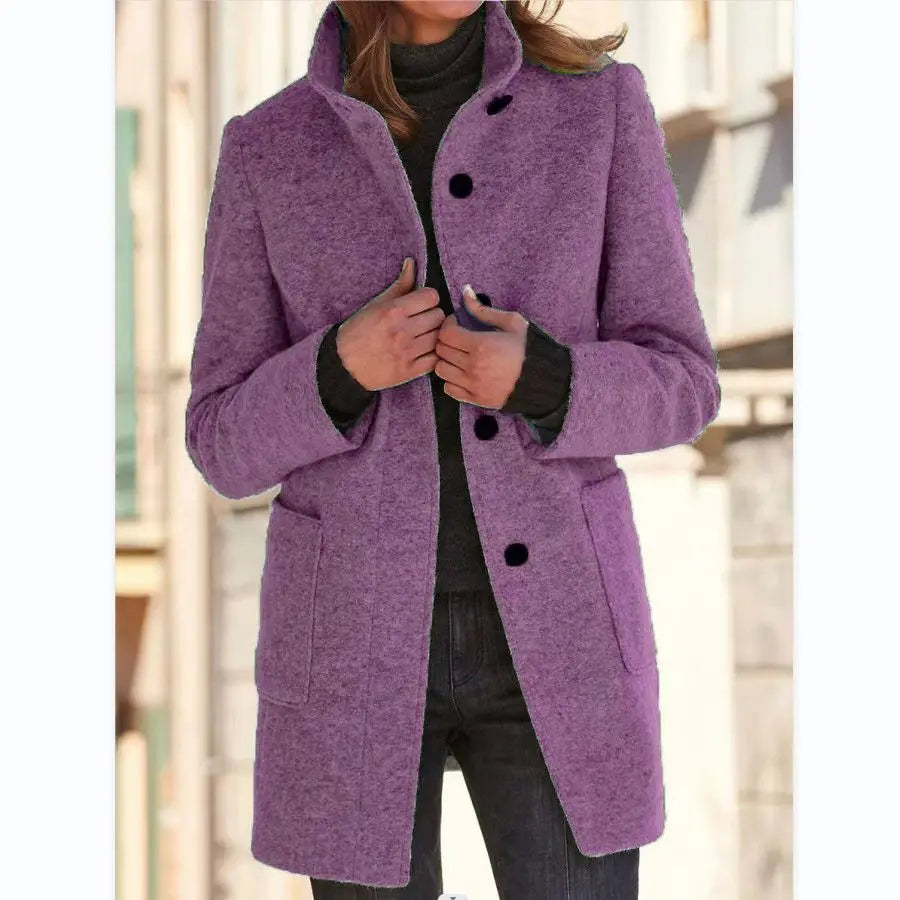 Manteau Mi-long Col Montant Effet Laine