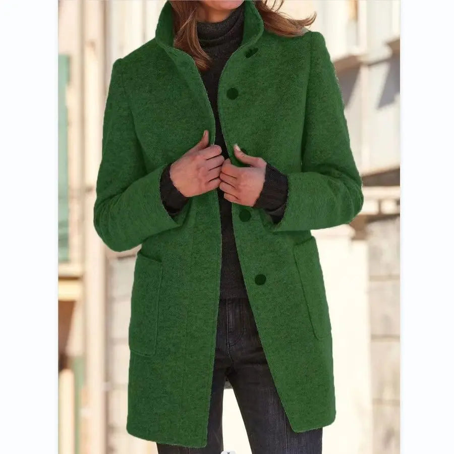 Manteau Mi-long Col Montant Effet Laine