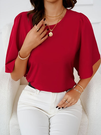 Chemisier à col rond - demi-manches et tissu drapé doux