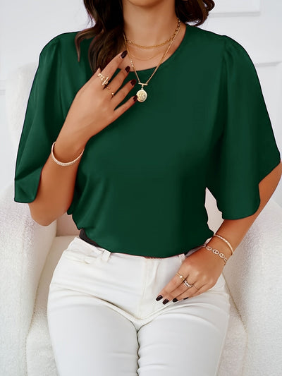 Chemisier à col rond - demi-manches et tissu drapé doux