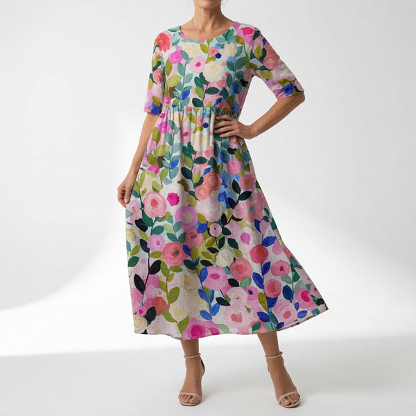 Robe Maxi Fluide Col V Imprimé Floral — Élégance Méditerranéenne