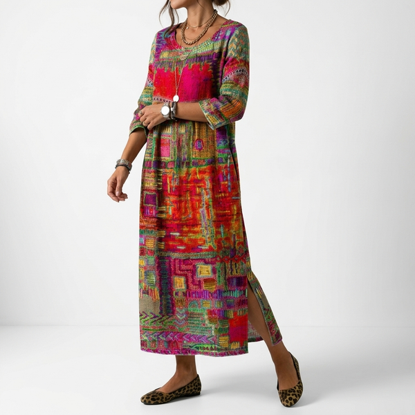 Vestido largo estampado bohemio — Silueta fluida y elegante