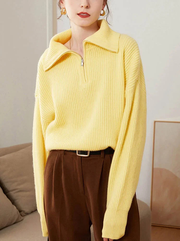 Pull Col Roulé Rayé Fermeture Éclair