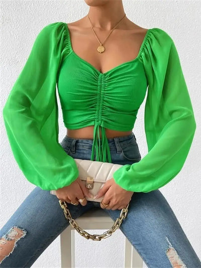Ruth | Elegant Crop Top à manches longues froncées pour le printemps