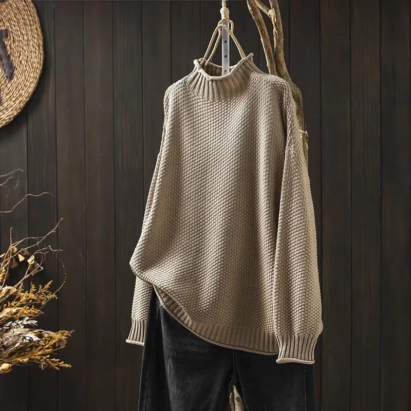Pull Col Montant Côtelé Coupe Détente