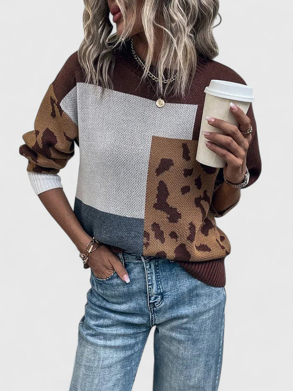 Sweat Motif Patchwork Col Rond Ample