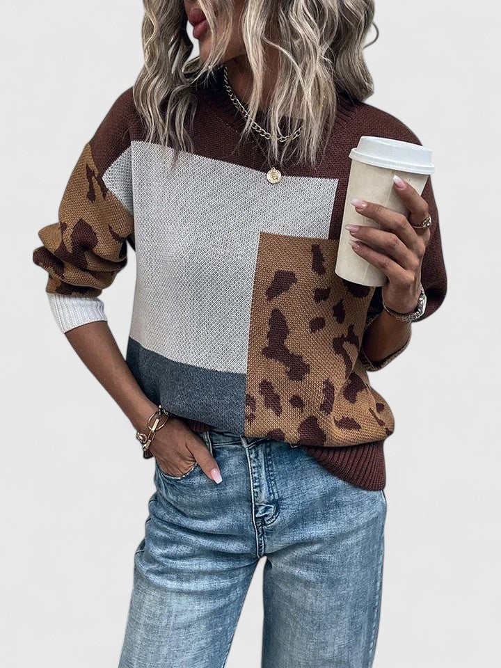Sweat patchwork col rond ample — vue de face