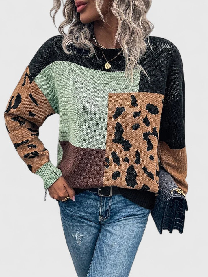 Sweat patchwork col rond ample — vue de profil droit