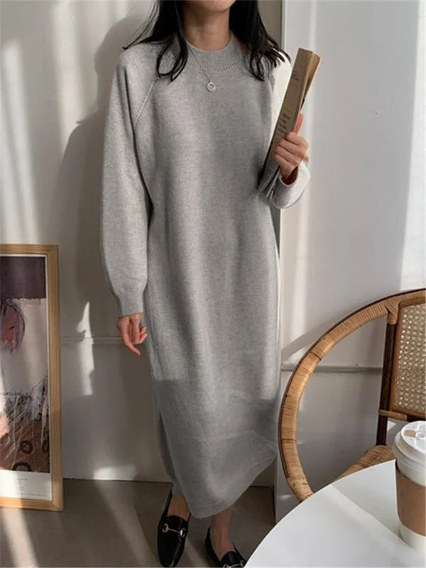 Robe Longue Oversize à Col Rond - Confort et Élégance