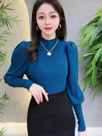 Blouse à manches longues à col rond Puff pour femmes