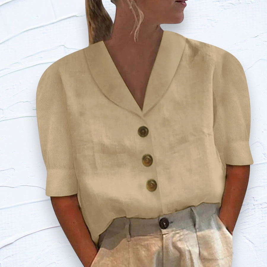 Top Amy — détail des boutons et finitions