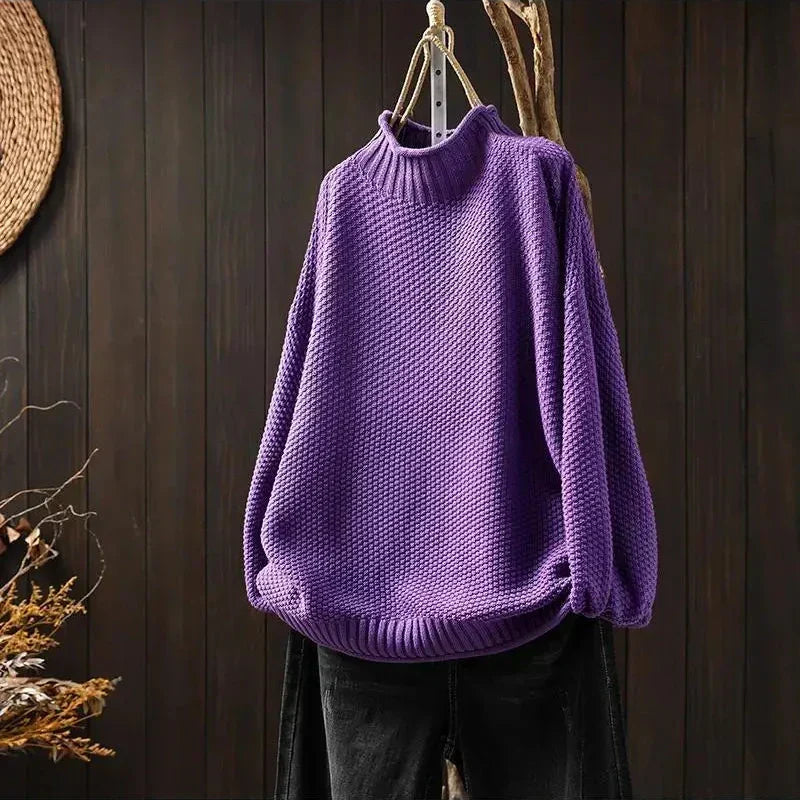 Pull Col Montant Côtelé Coupe Détente