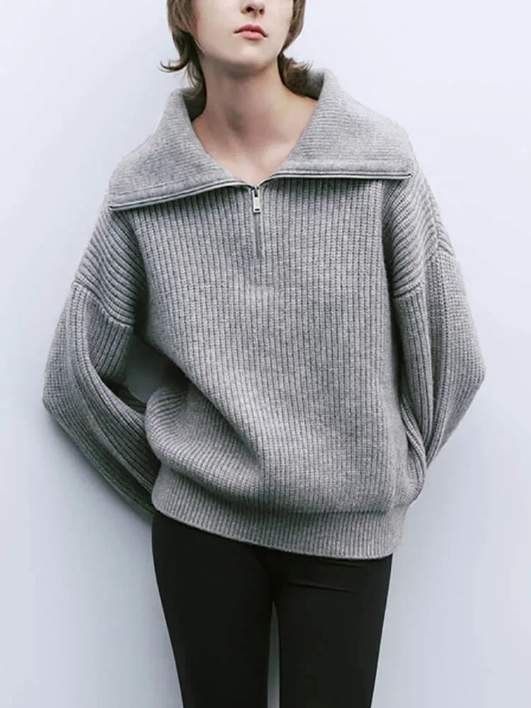 Pull Col Roulé Rayé Fermeture Éclair