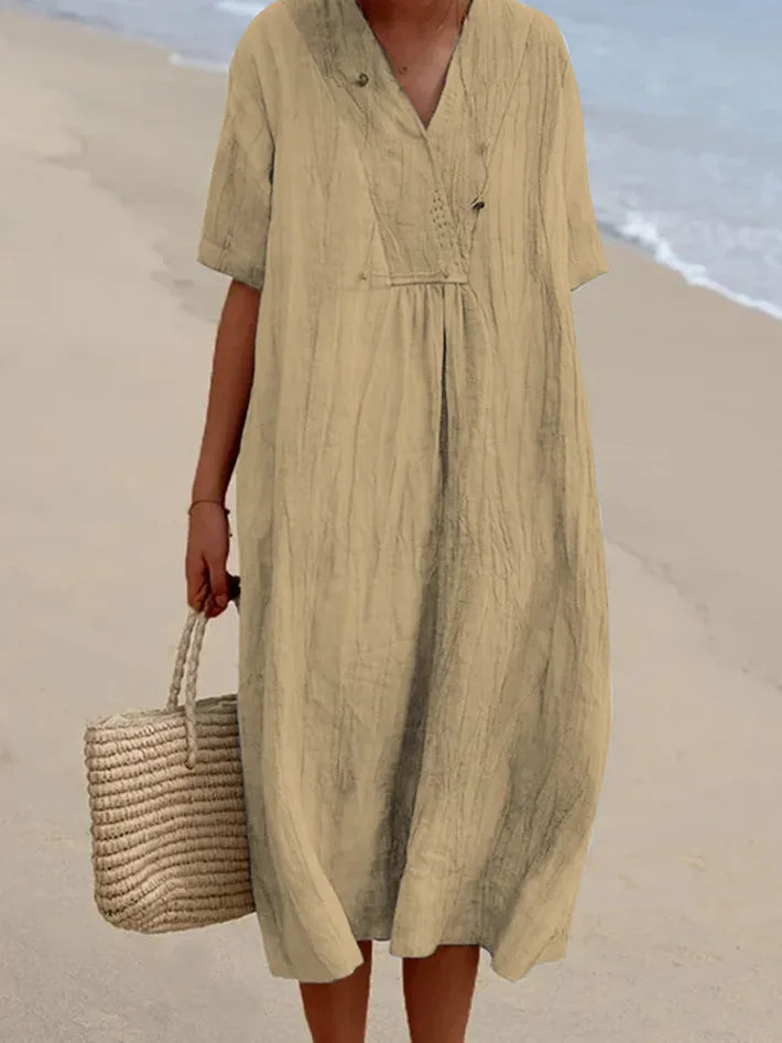 Robe maxi fluide texturée — détail des finitions et caractéristiques