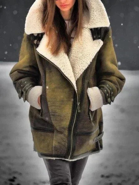 Manteau Effet Fourrure Aviateur Oversize à Col Revers
