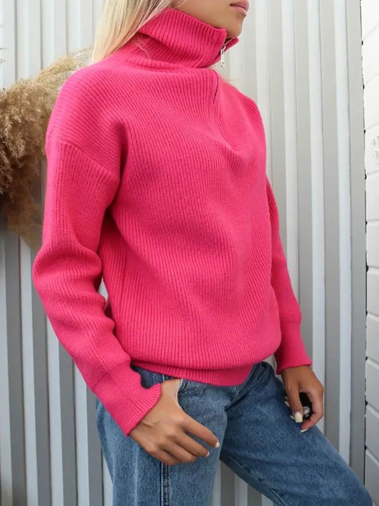 Pull Col Roulé Rayé Fermeture Éclair