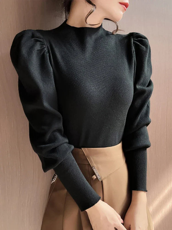 Blouse à manches longues à col rond Puff pour femmes
