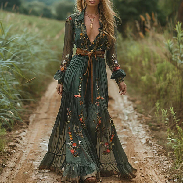 Robe Maxi Bohème à Motifs Floraux - Élégance Décontractée