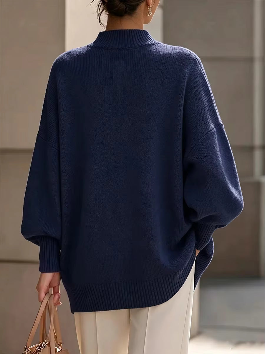 Pull Col Rond Boutons Dorés Coupe Ample