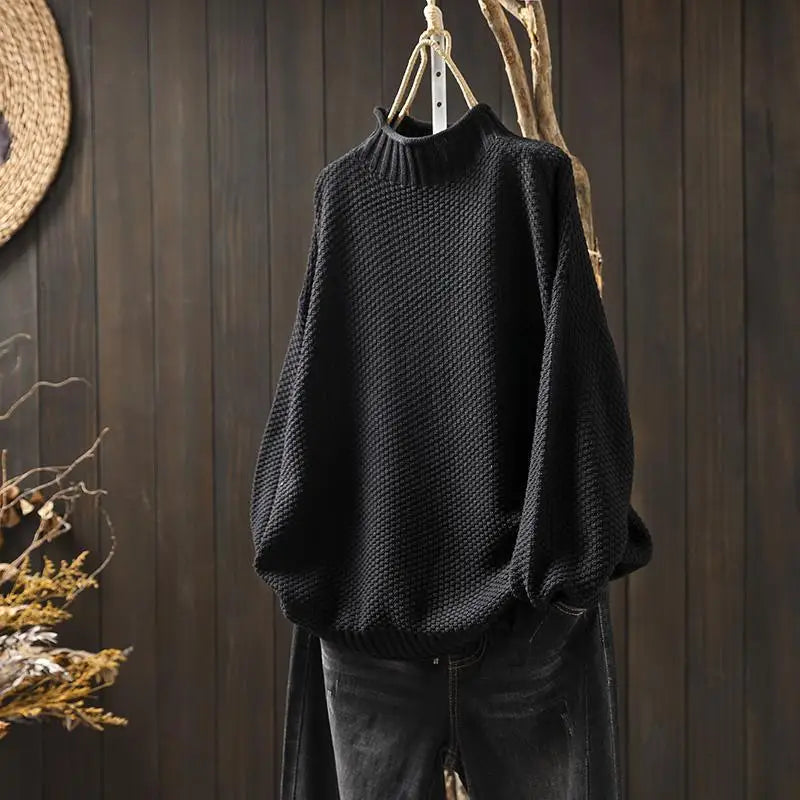 Pull Col Montant Côtelé Coupe Détente