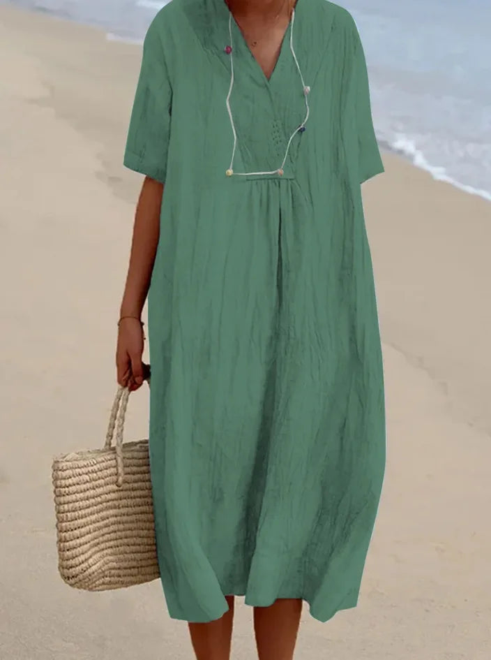 Robe maxi fluide texturée — vue générale du drapé fluide