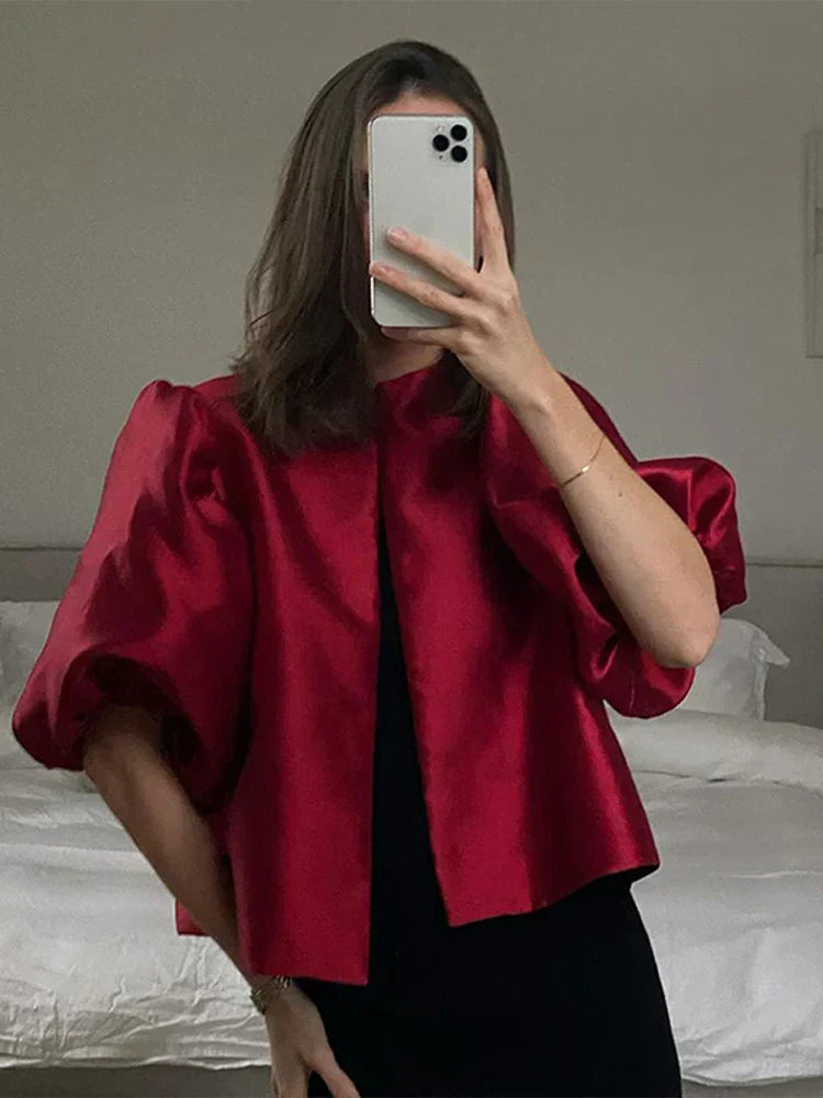 Mona - Chemise élégante pour femme à manches courtes bouffantes