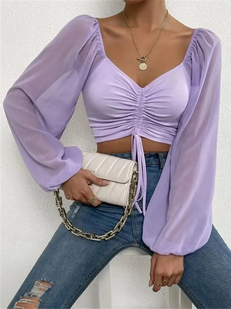 Ruth | Elegant Crop Top à manches longues froncées pour le printemps
