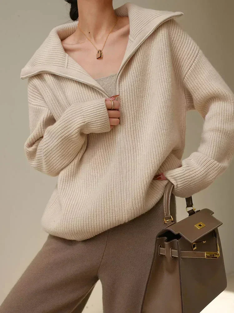 Pull Col Roulé Rayé Fermeture Éclair