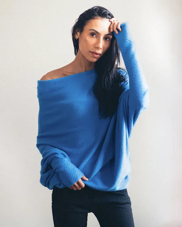 Pull Asymétrique Col Drapé Élégant