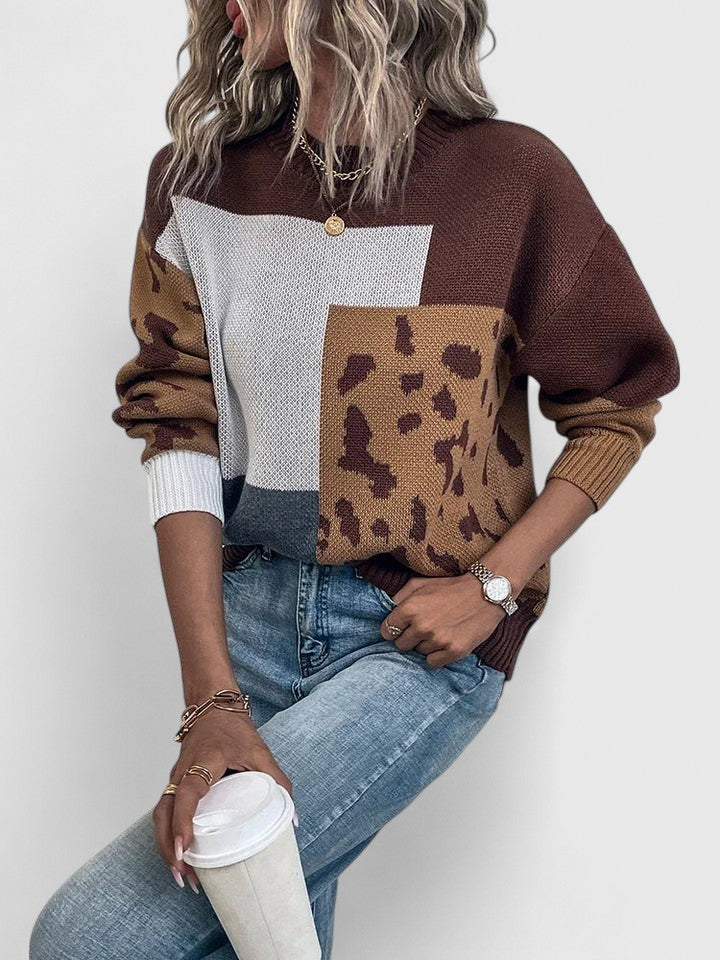 Sweat patchwork col rond ample — vue de trois quarts