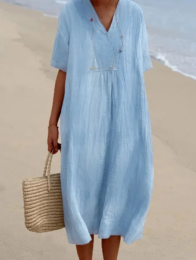 Robe maxi fluide texturée — détail du bas et de l'ourlet