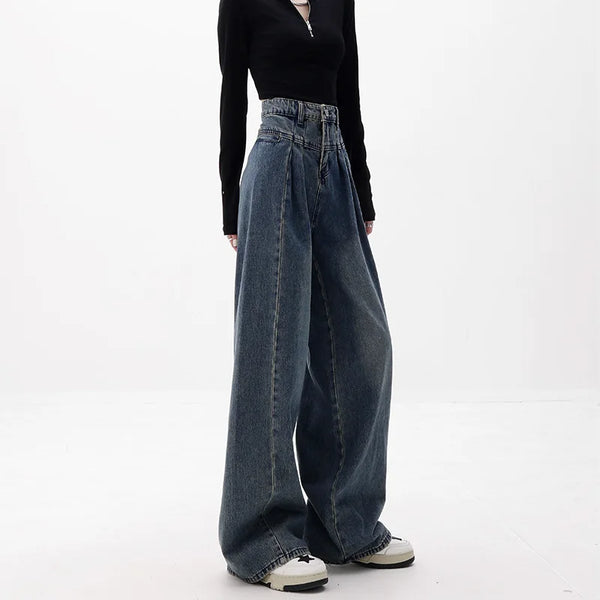 Jeans large taille haute pour femme