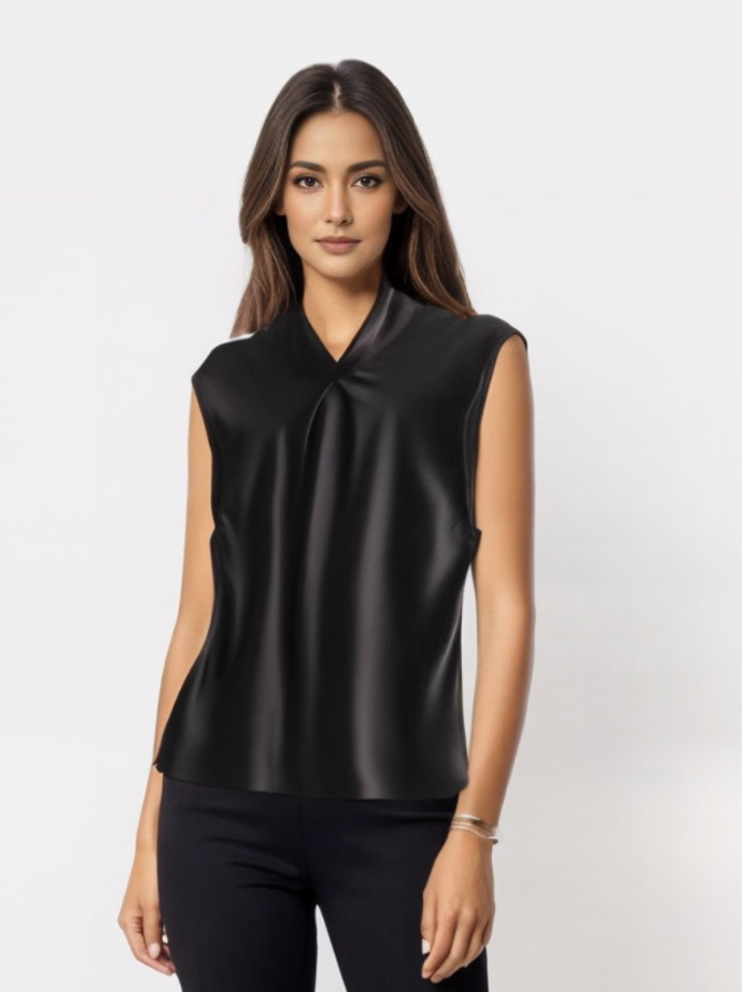 Ryza | Blouse élégante sans manches en satin