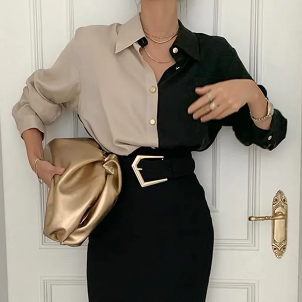 Charlotte Blouse Vintage à manches longues Femme - Bicolore et élégante