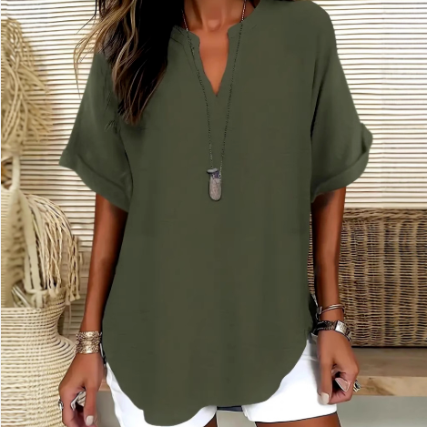 Chemise à col en V et à manches longues - Coupe décontractée et tissu léger