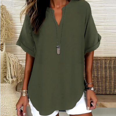 Chemise à col en V et à manches longues - Coupe décontractée et tissu léger