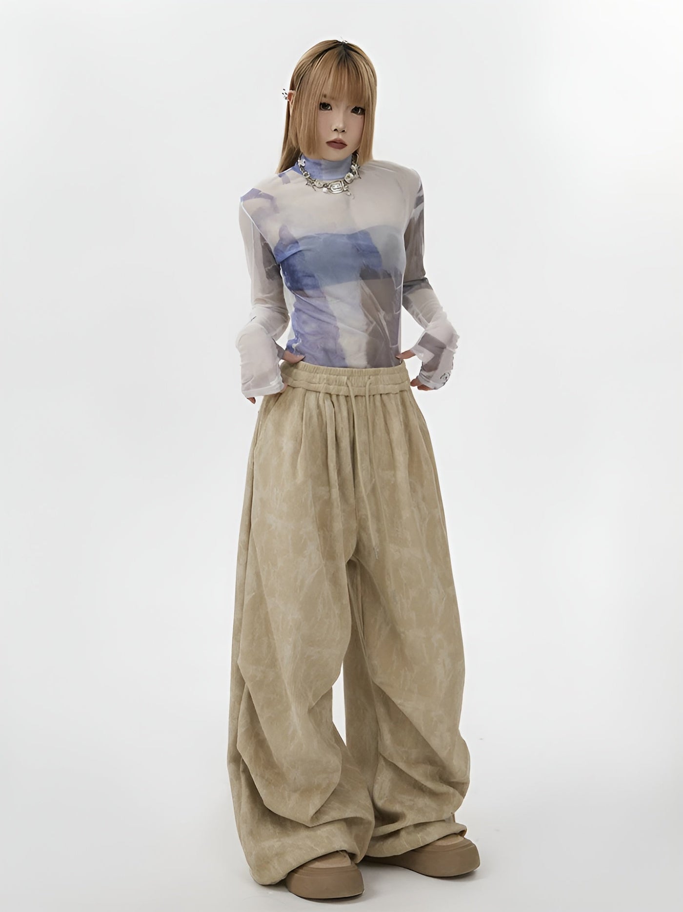 Natasia - Pantalon à Jambe Large Et Taille Elastique