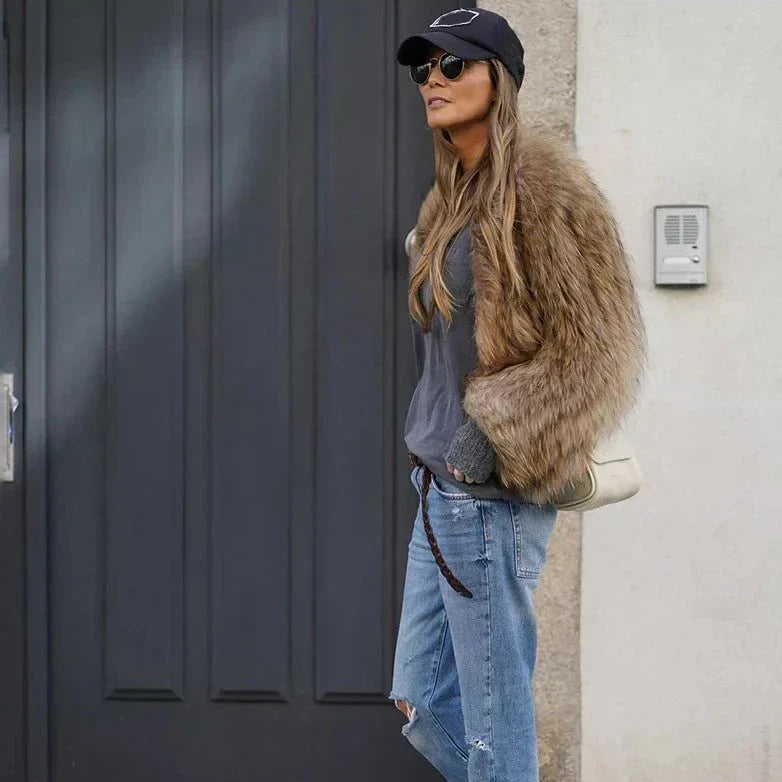 Manteau Effet Fourrure Oversize à Col Rond