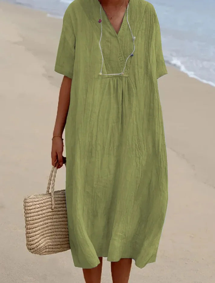Robe maxi fluide texturée — vue de trois-quarts sur la silhouette