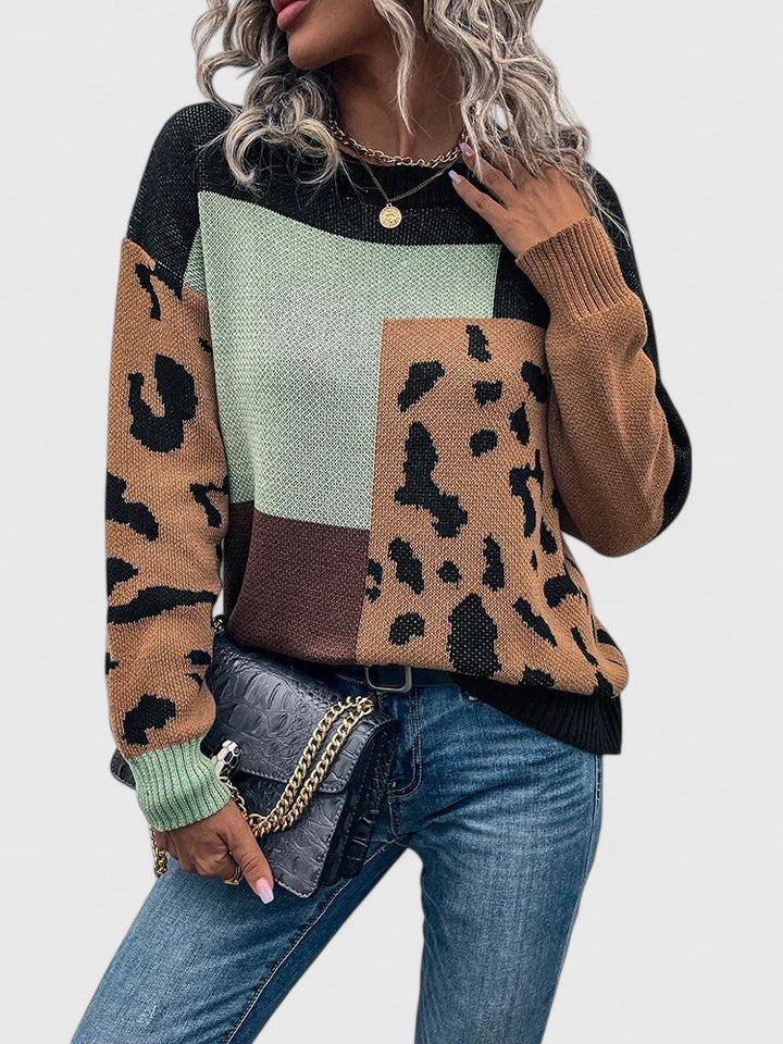 Sweat patchwork col rond ample — détail col et épaulures