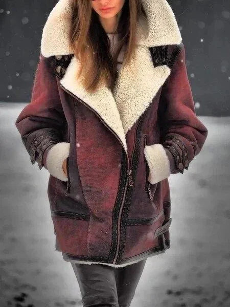 Manteau Effet Fourrure Aviateur Oversize à Col Revers
