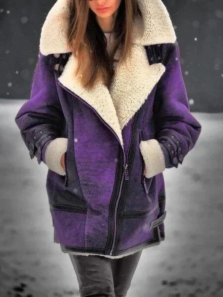 Manteau Effet Fourrure Aviateur Oversize à Col Revers